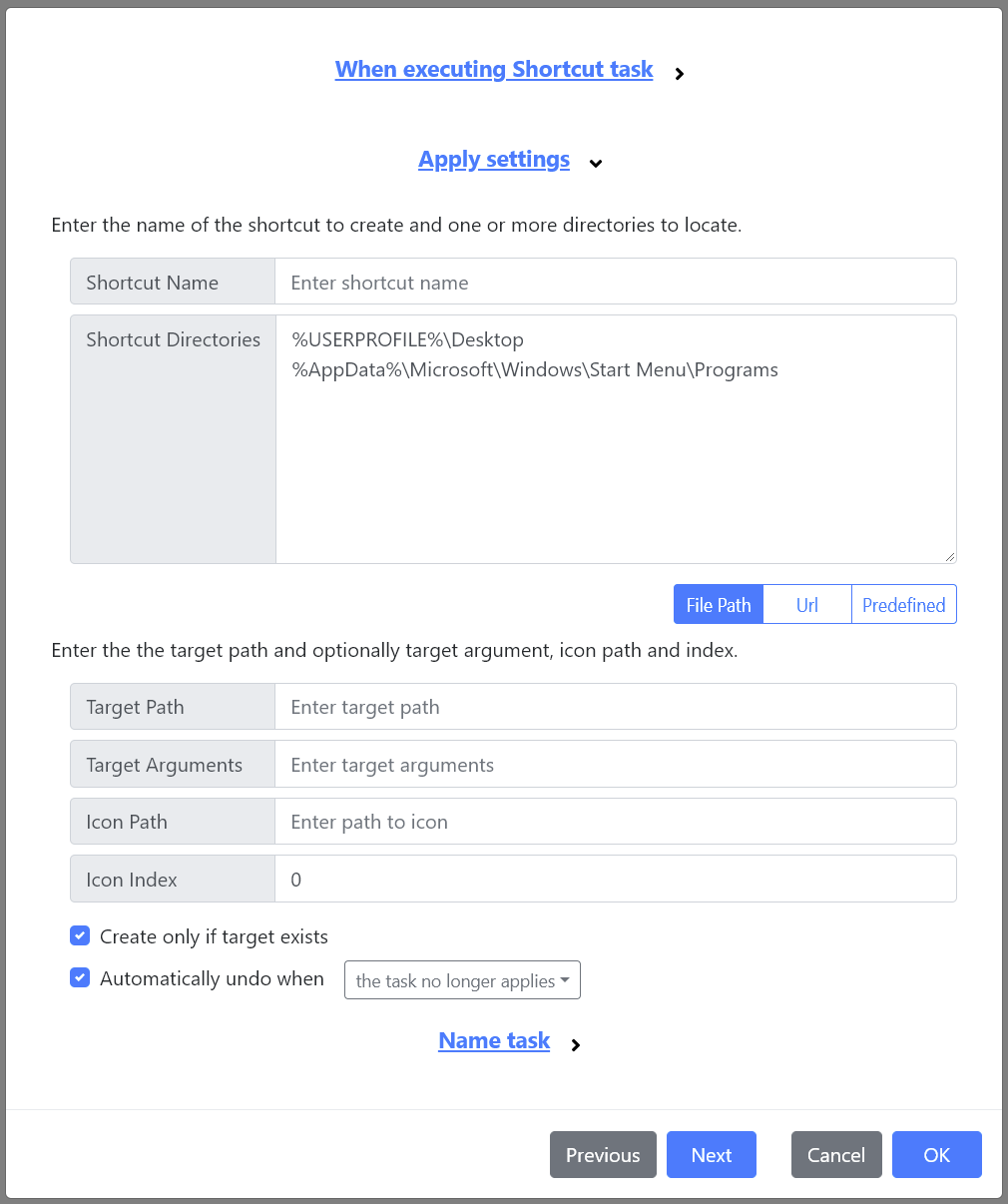 The Shortcut task.