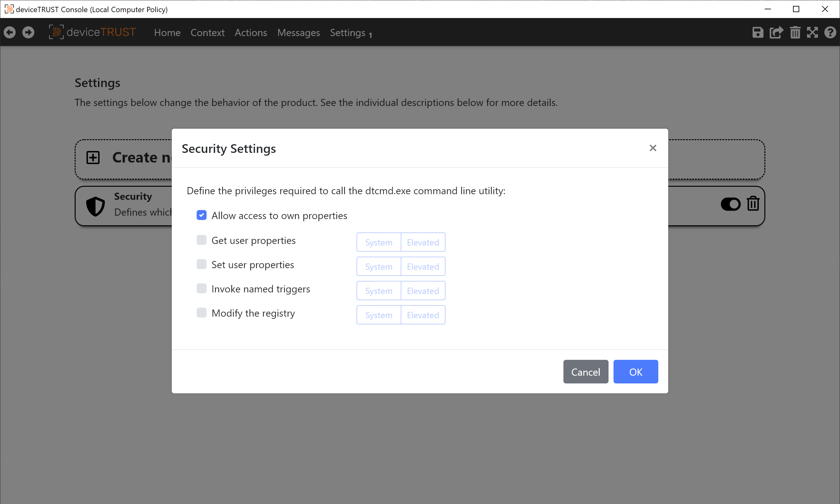 The Security Settings.