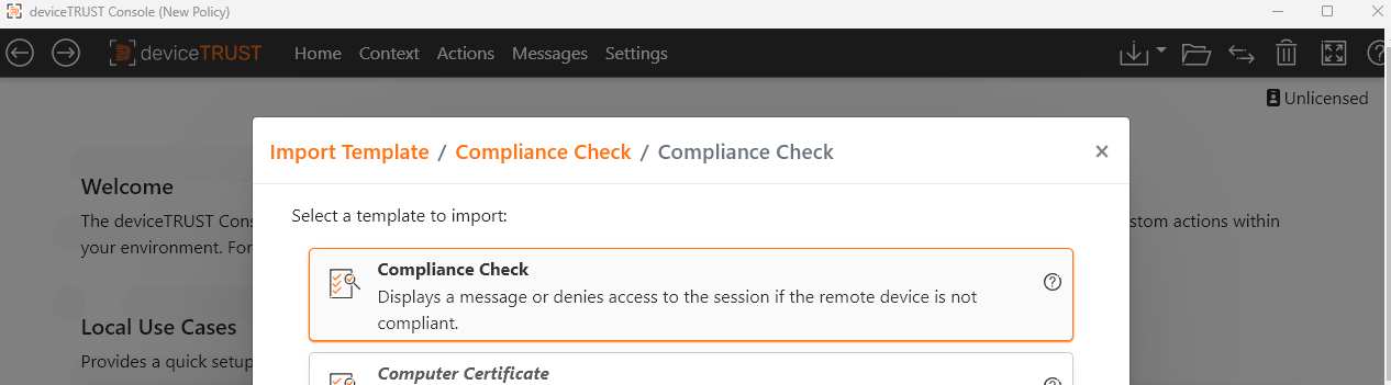 The Compliance Check use cases within the deviceTRUST Console