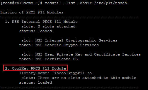 Command output when the Coolkey module is installed