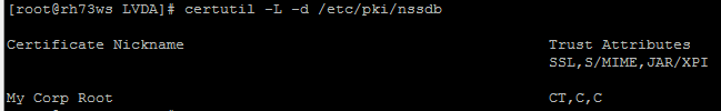 Command output when the root certificate is added successfully