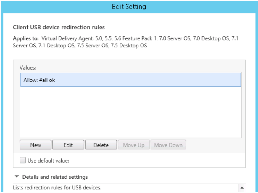 Client USB redirection rule setting