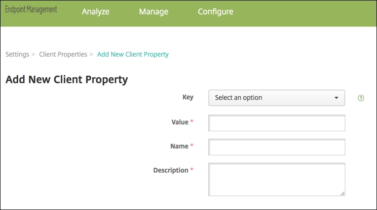 Image of the Add New Client Property screen