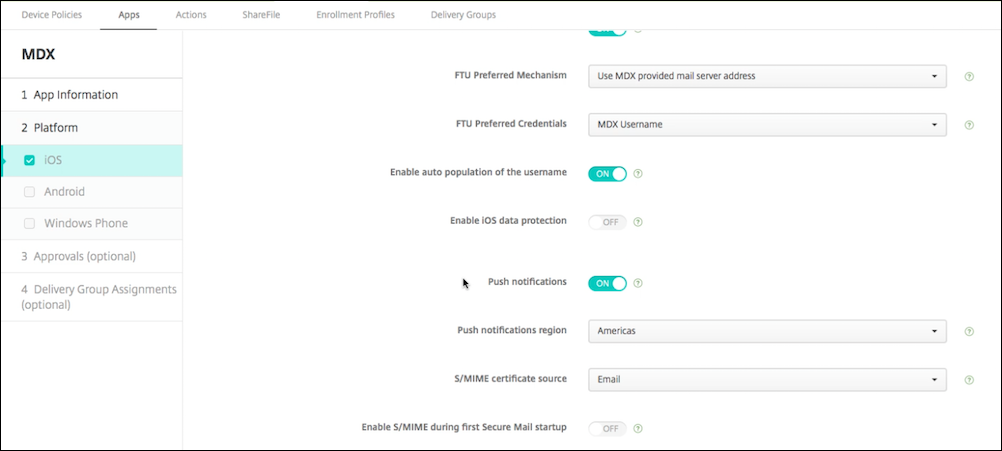 Image of push notification setting in Endpoint Management