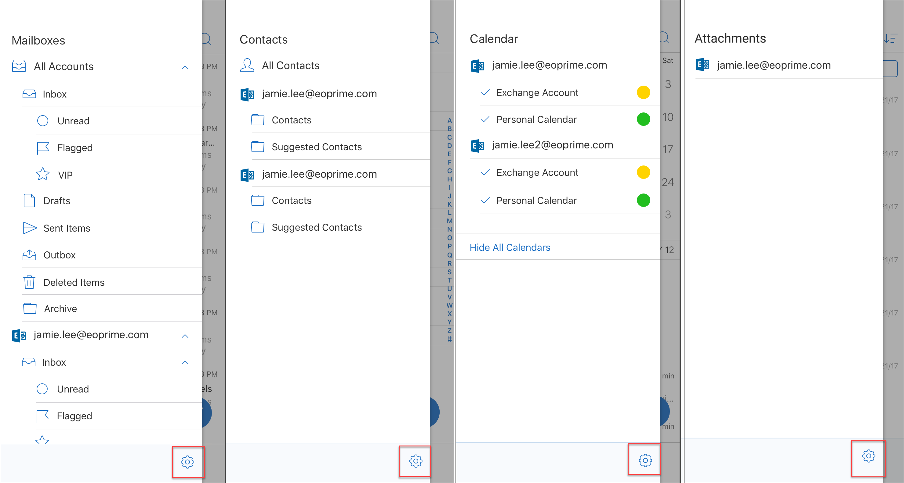 Image of settings menu in Secure Mail