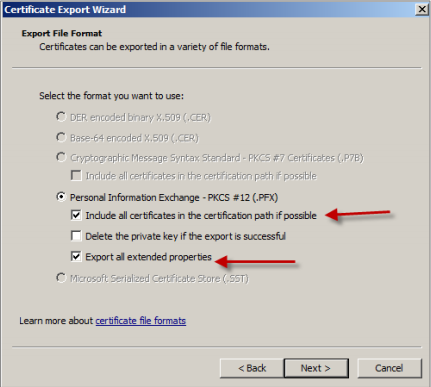 Image of the Personal Information Exchange options