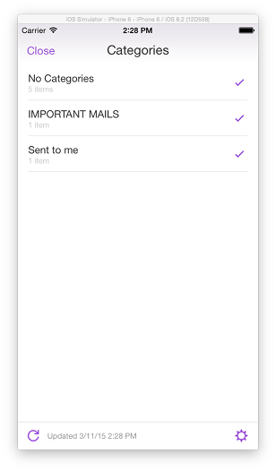 Image of the filter by category screen