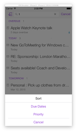 Image of the search and sort screen