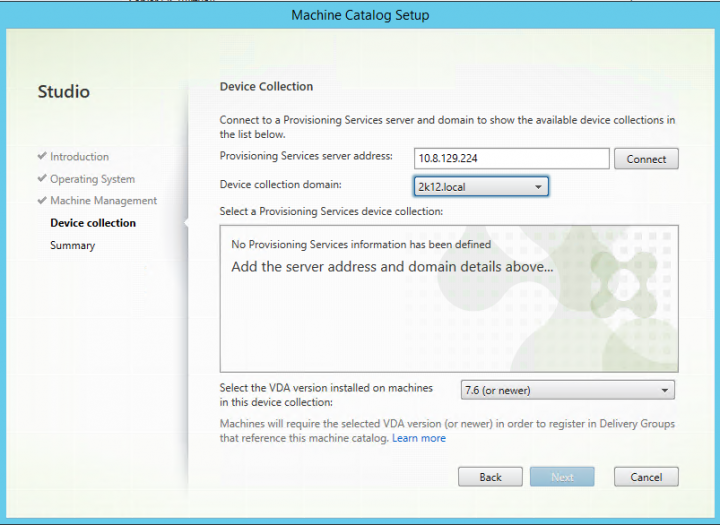 Image of Device Collection screen