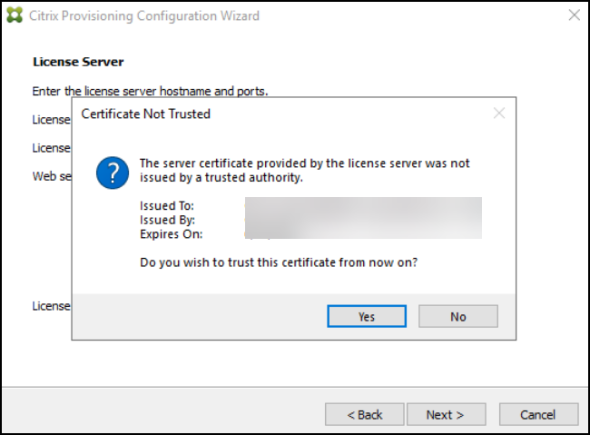 Self-signed certificate used by the License Server