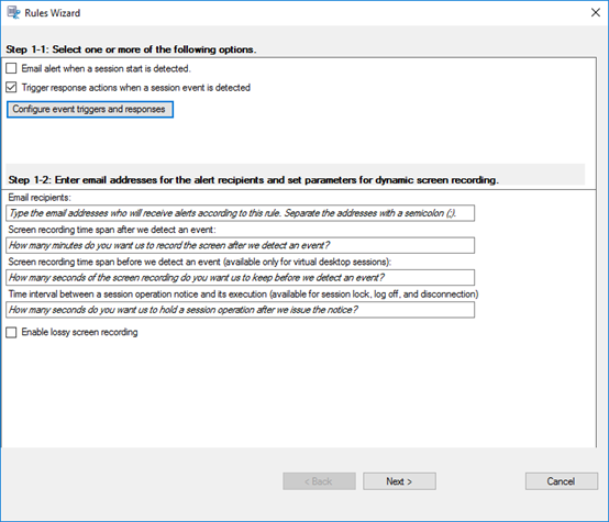 Trigger response actions when a session event is detected