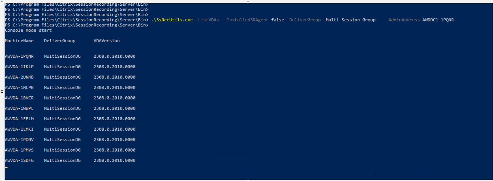 Example output when set to false