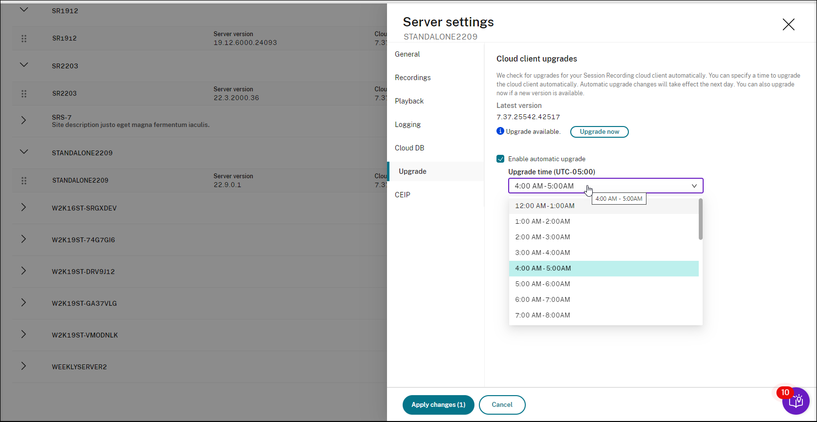 Automatic upgrade setting