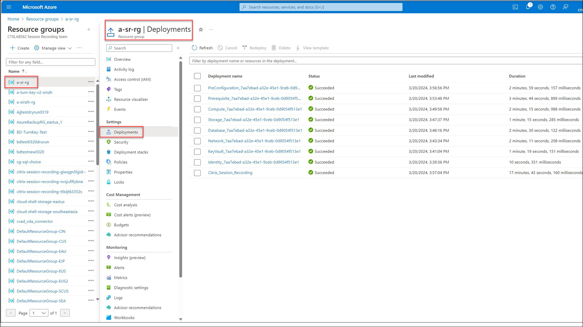 Deployment progress in Azure
