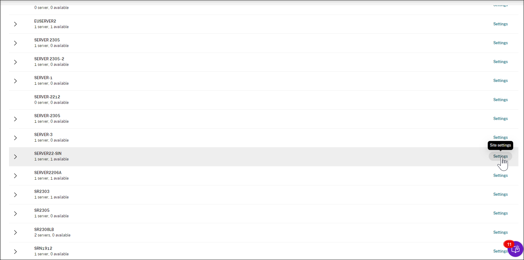 Clicking site settings