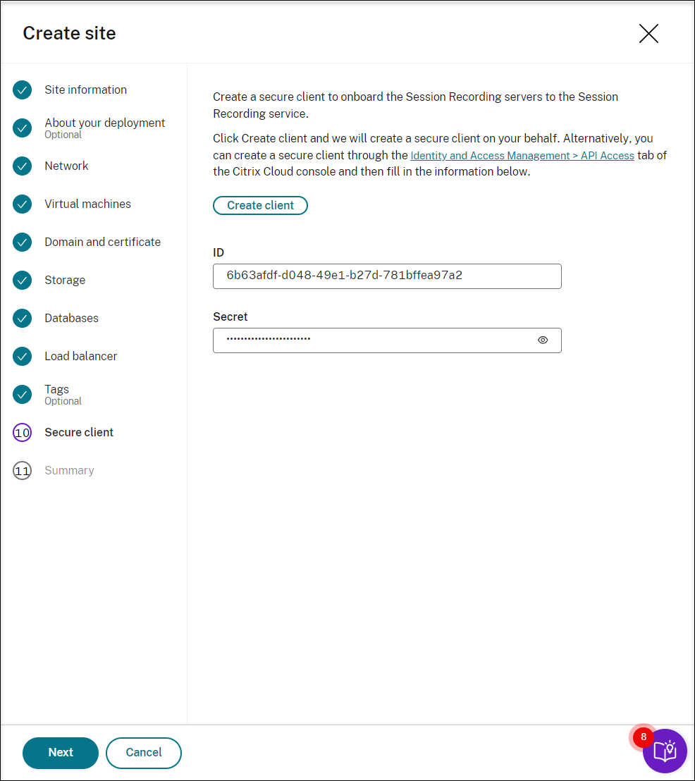 Create client button