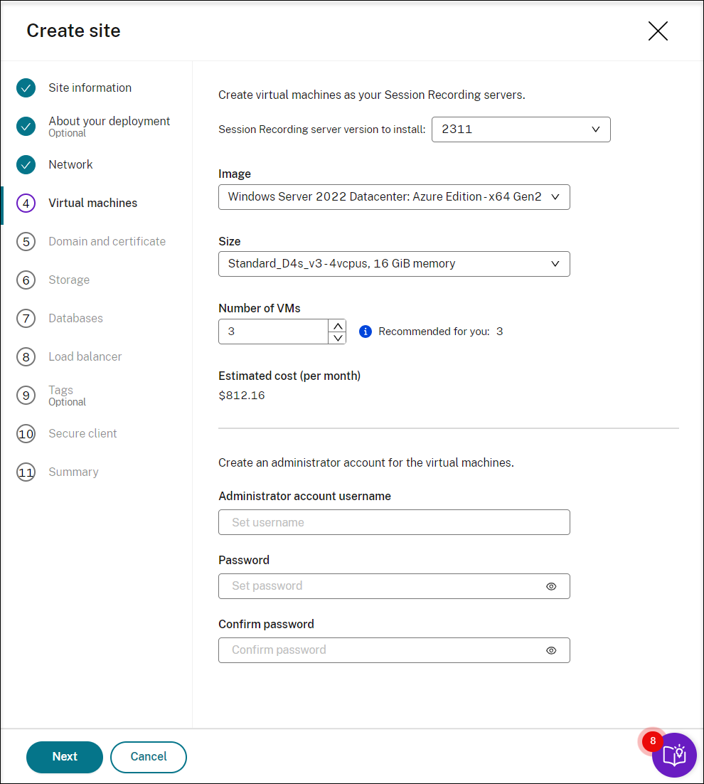 Create VMs as Session Recording servers