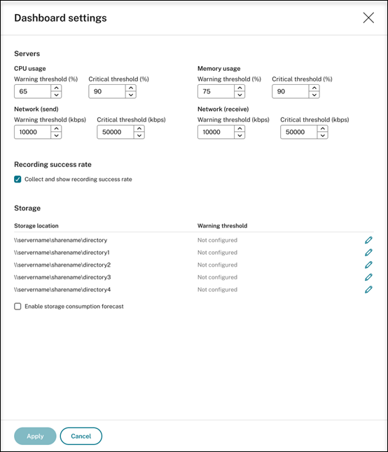 Dashboard settings
