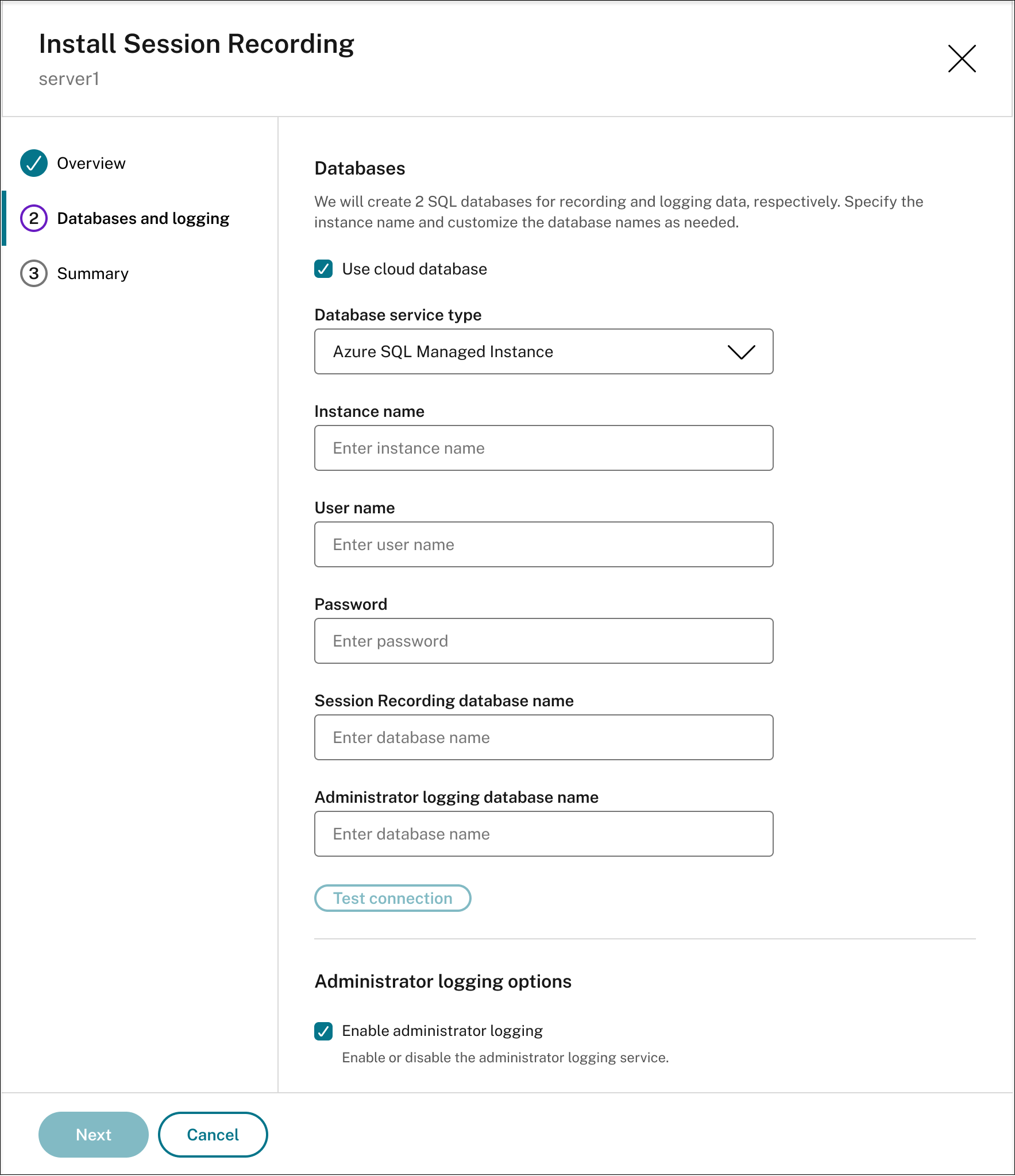 Database configuration
