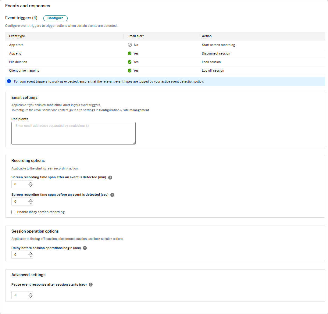 Email settings and recording options