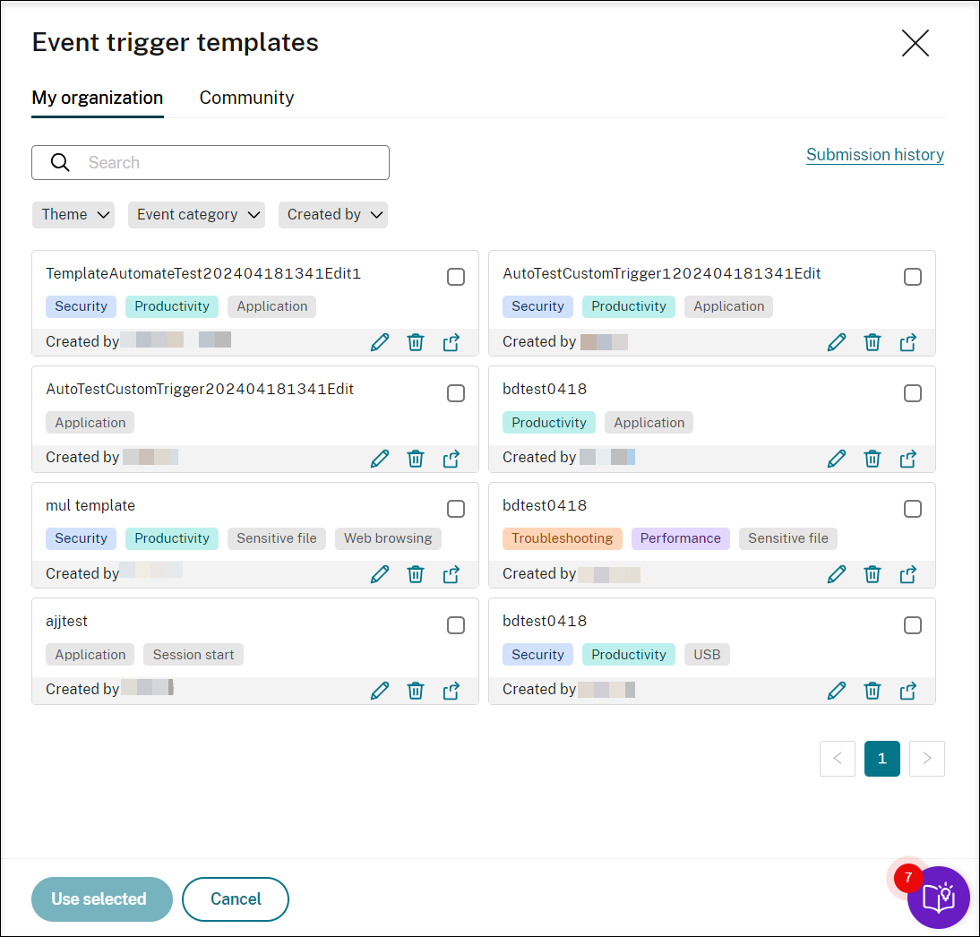 Event trigger templates