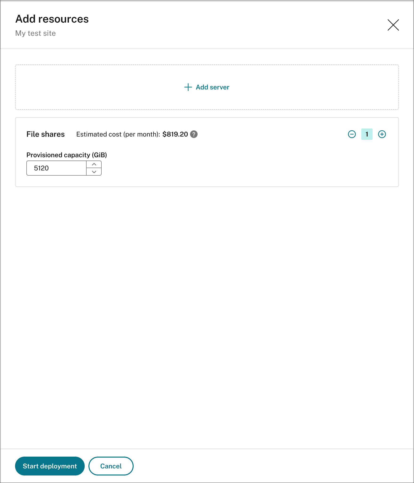 File shares to add for a standard storage account