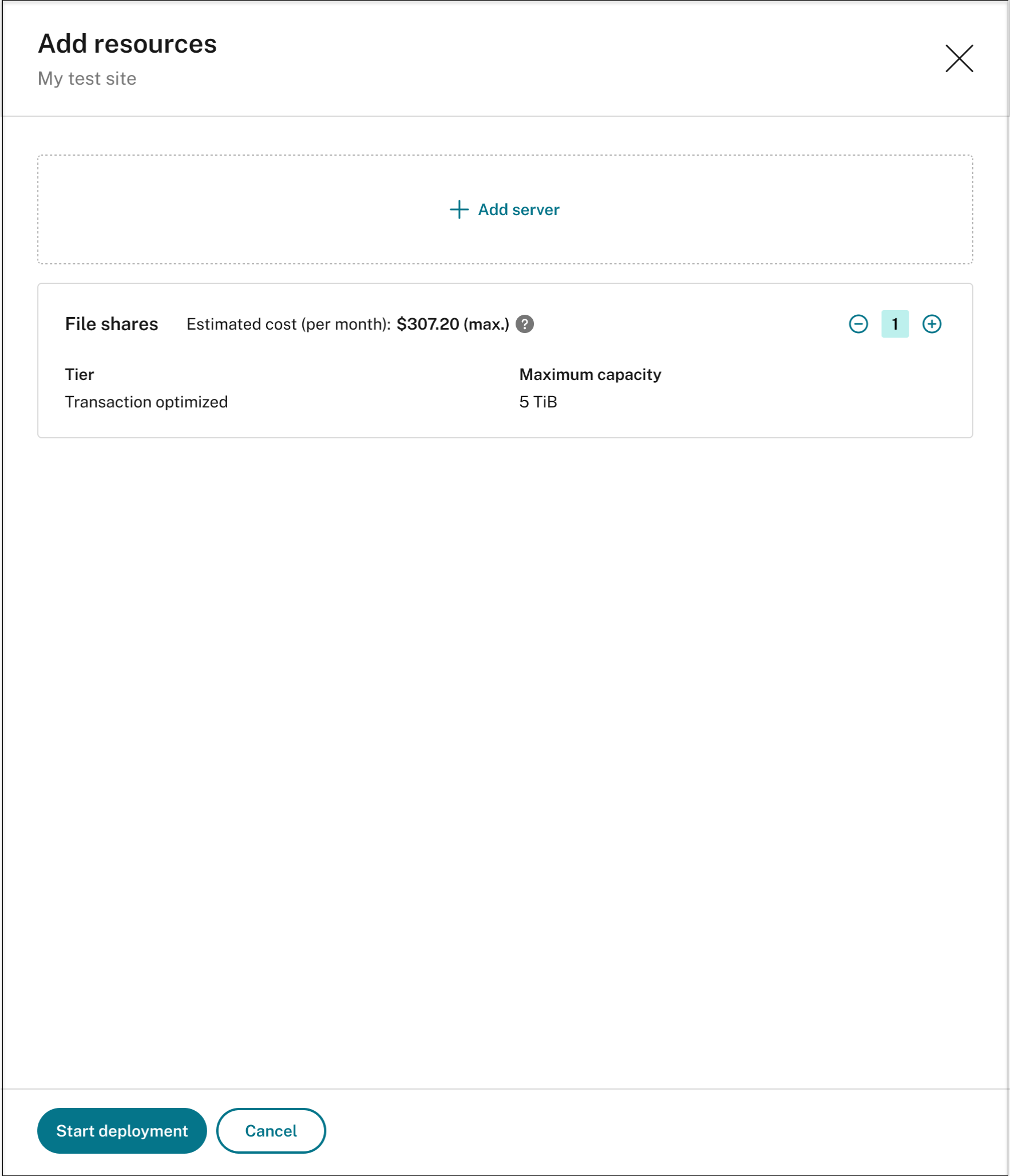 File shares to add for a standard storage account