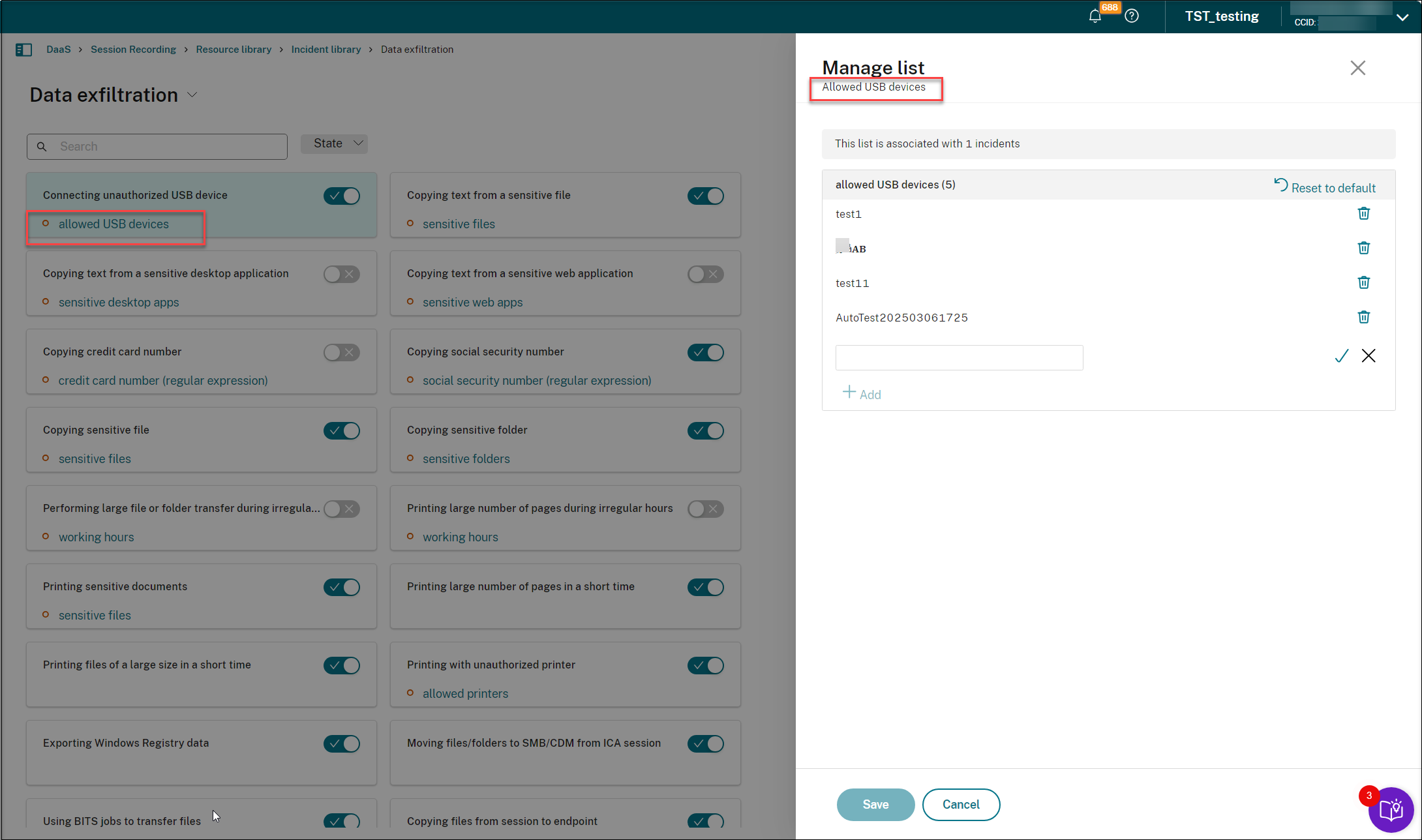 Filter for a pre-defined incident