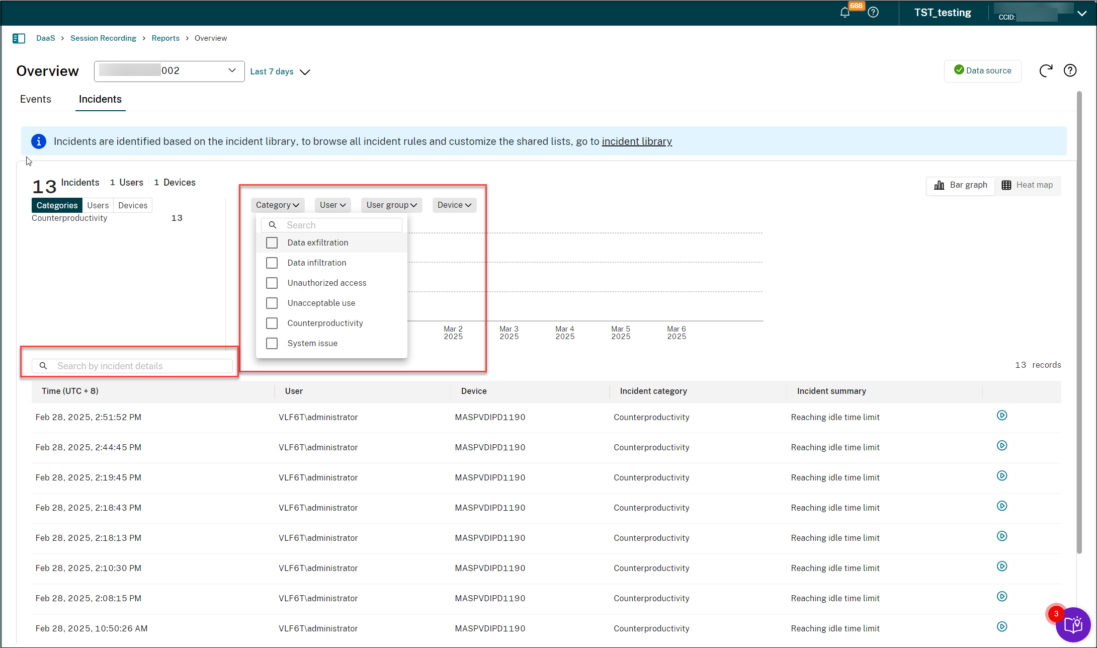 Filters for specific incidents
