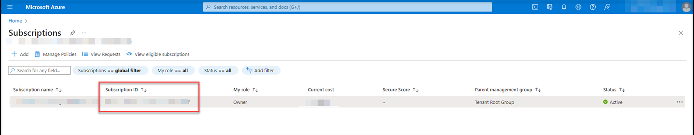 Finding the Azure Subscription ID