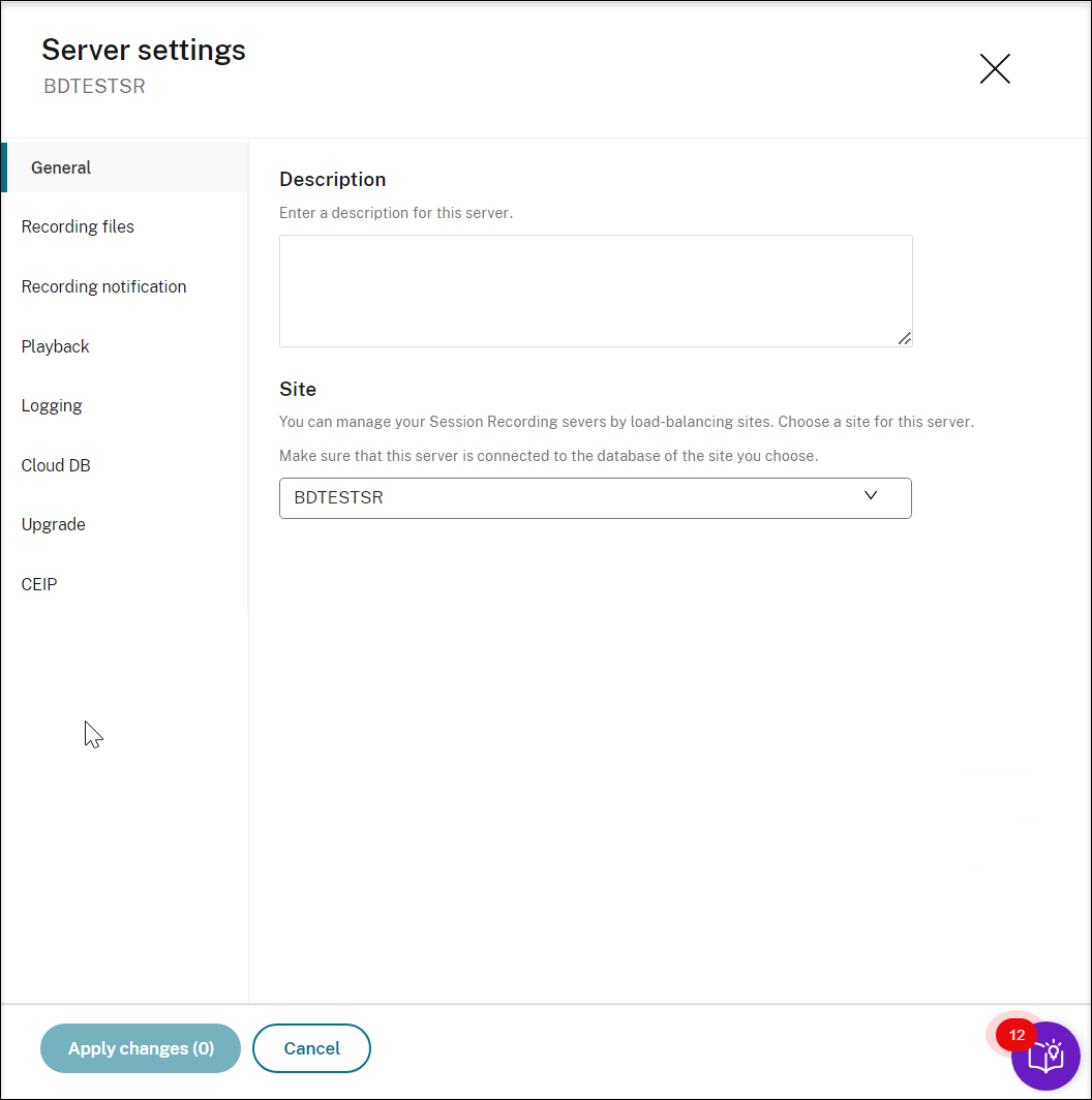 General page for server settings