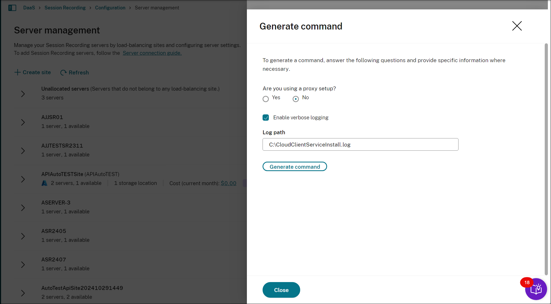 The Generate command page
