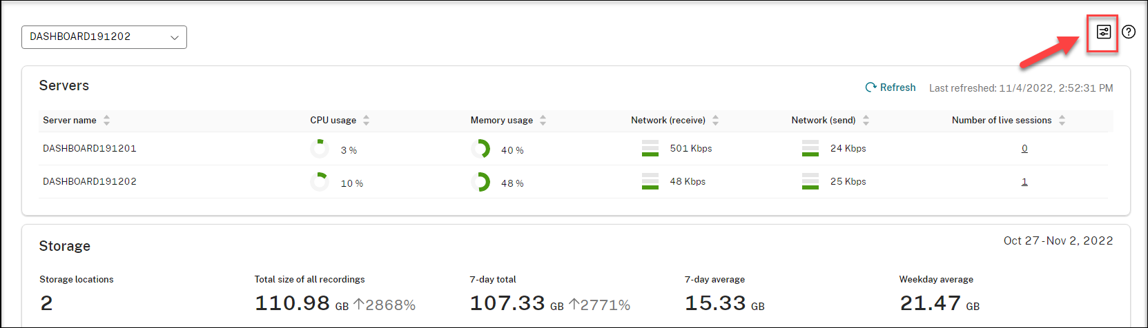Icon for configuring dashboard settings