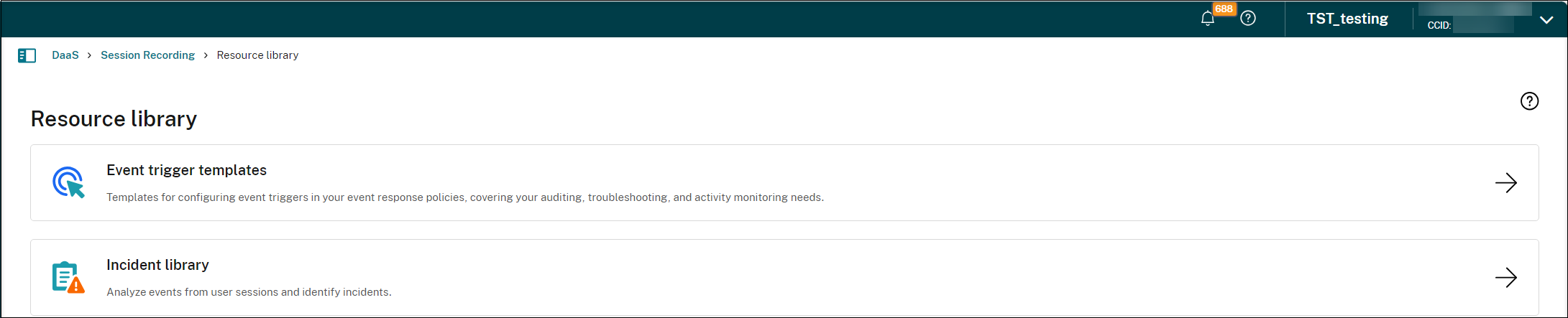 Incident library entry