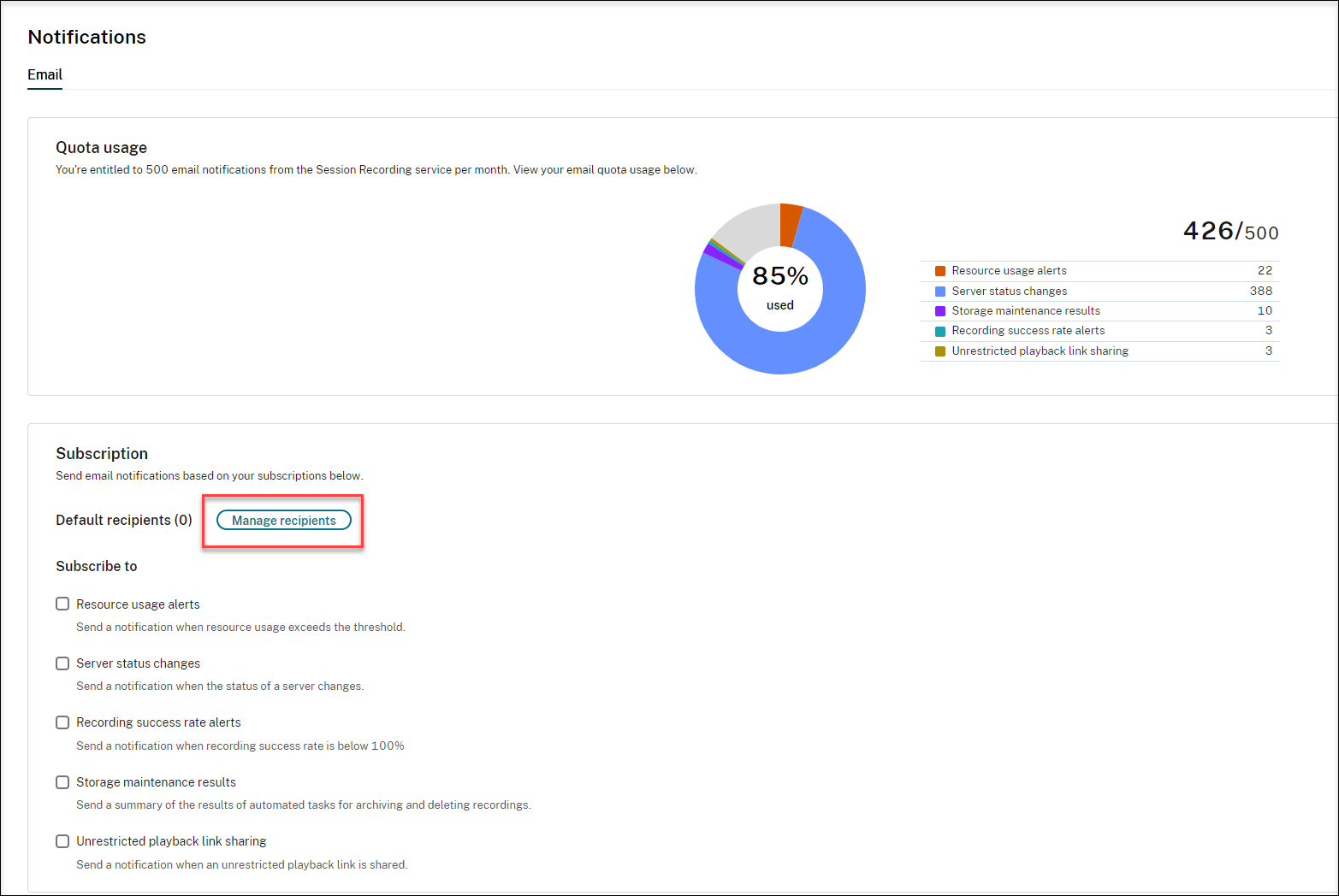 Manage recipients button