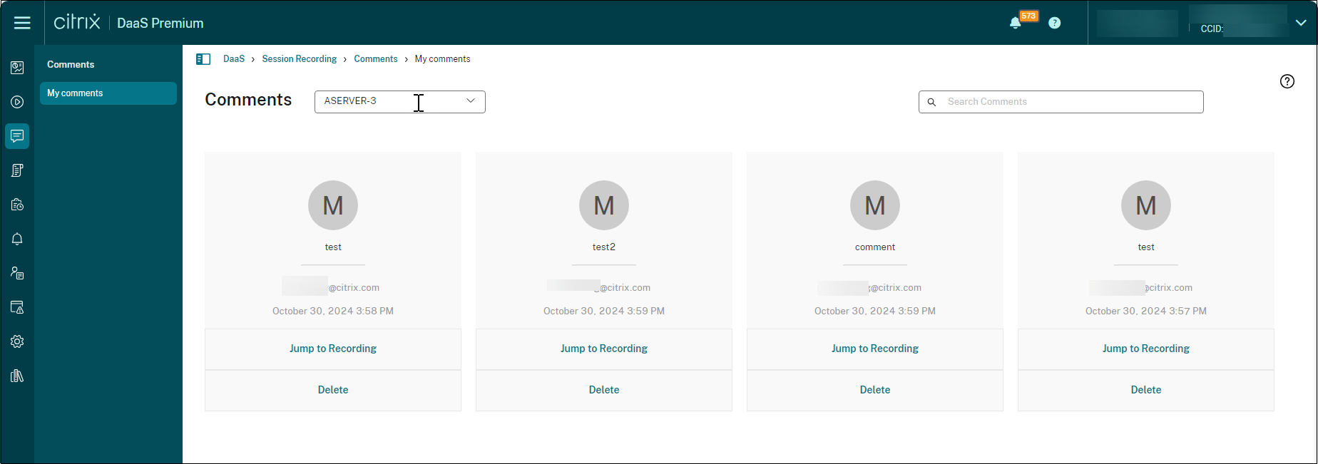 My comments page