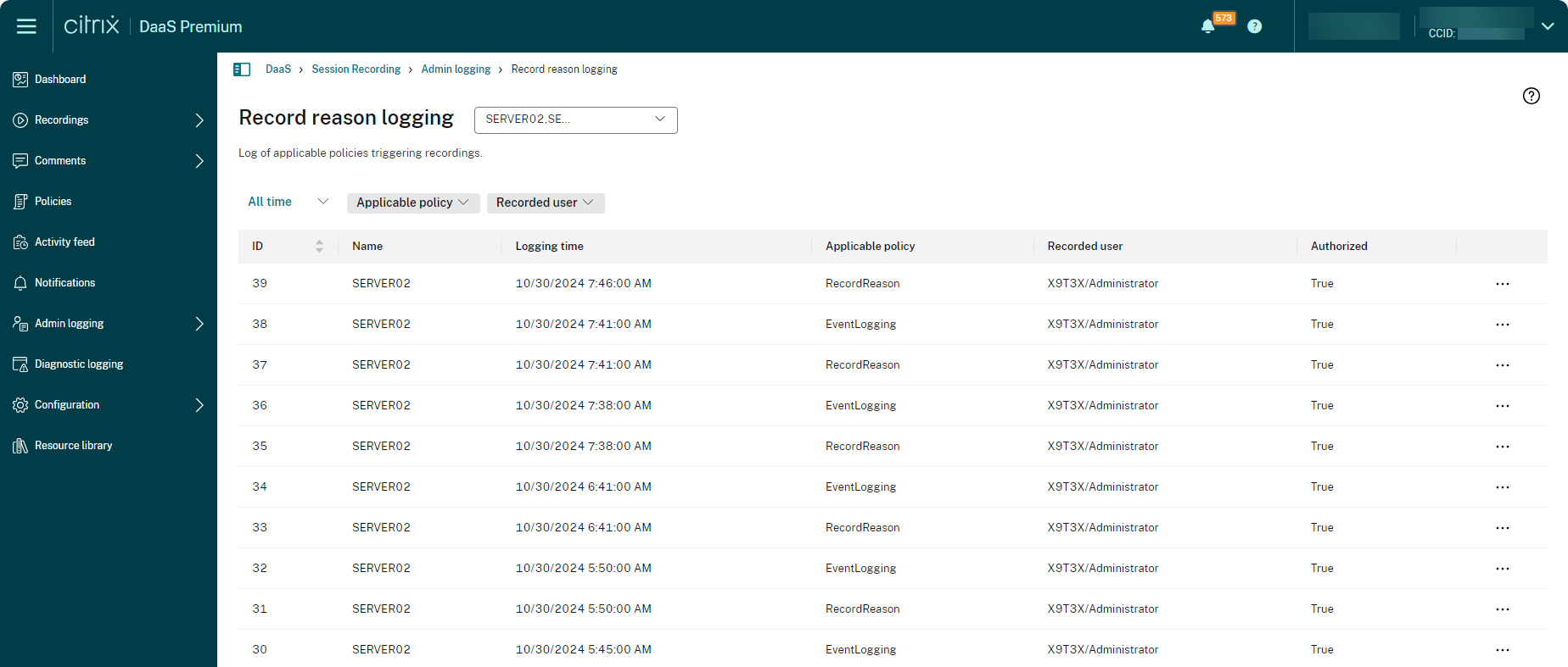 Recording reason logging