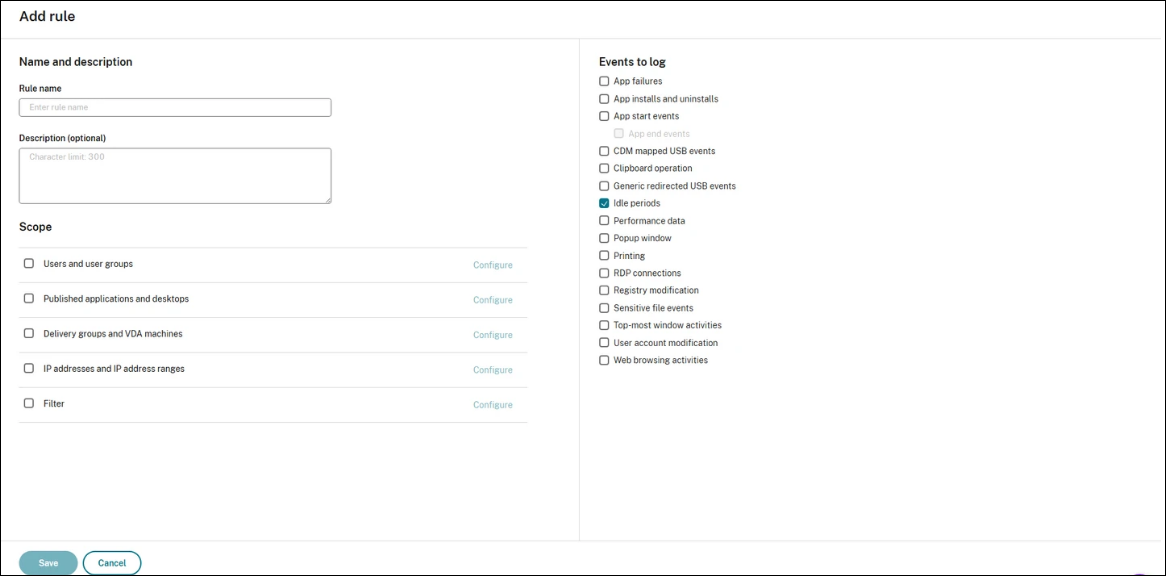 Adding a rule for an event detection policy