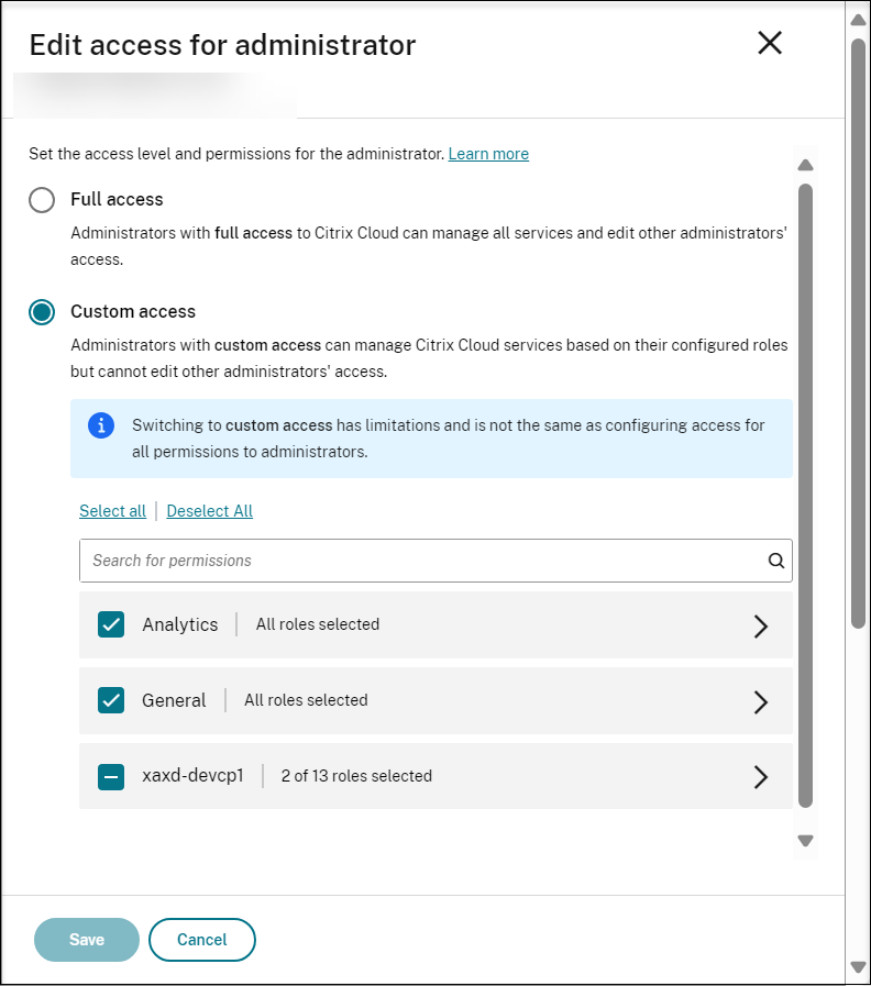 Selecting custom access