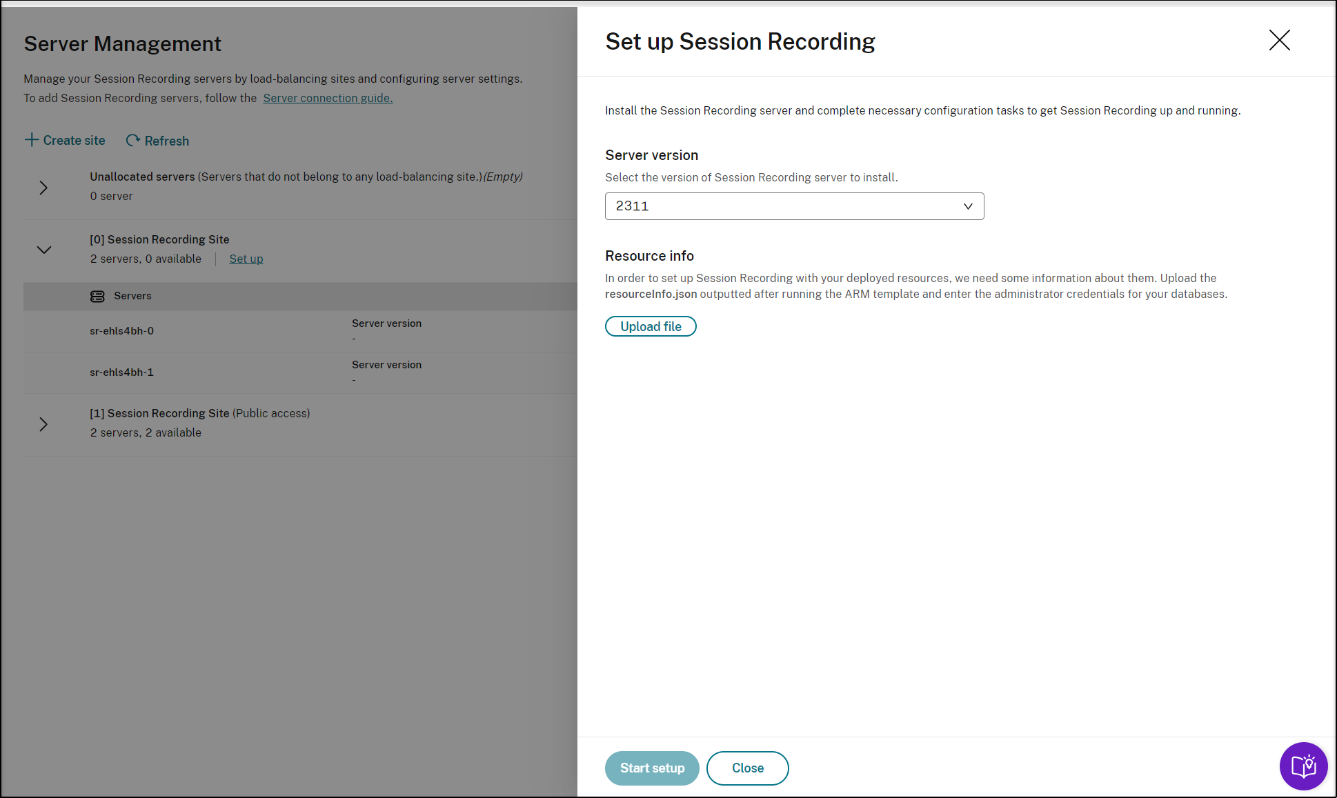 Select the version of Session Recording server