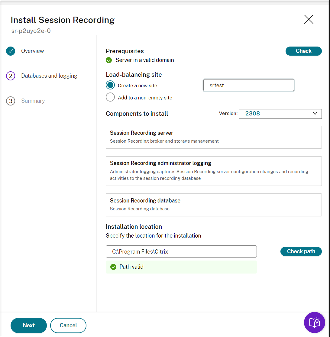 Server installation wizard