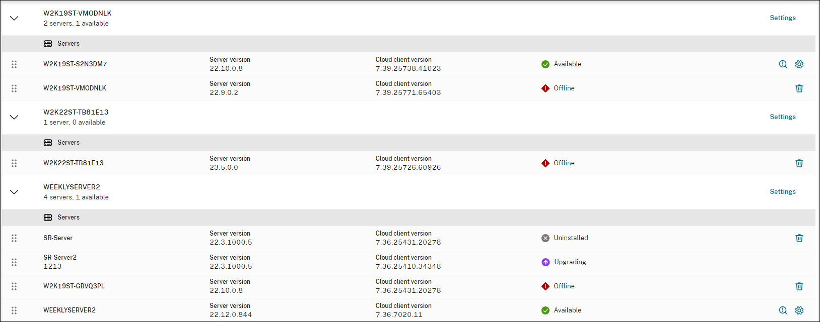 Servers with different states