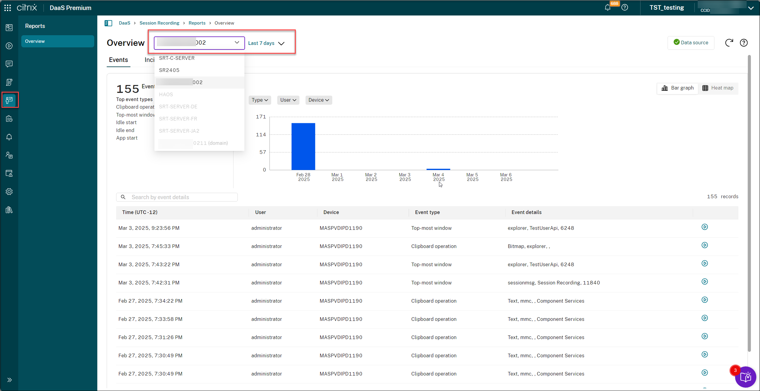 Specify a site for viewing reports