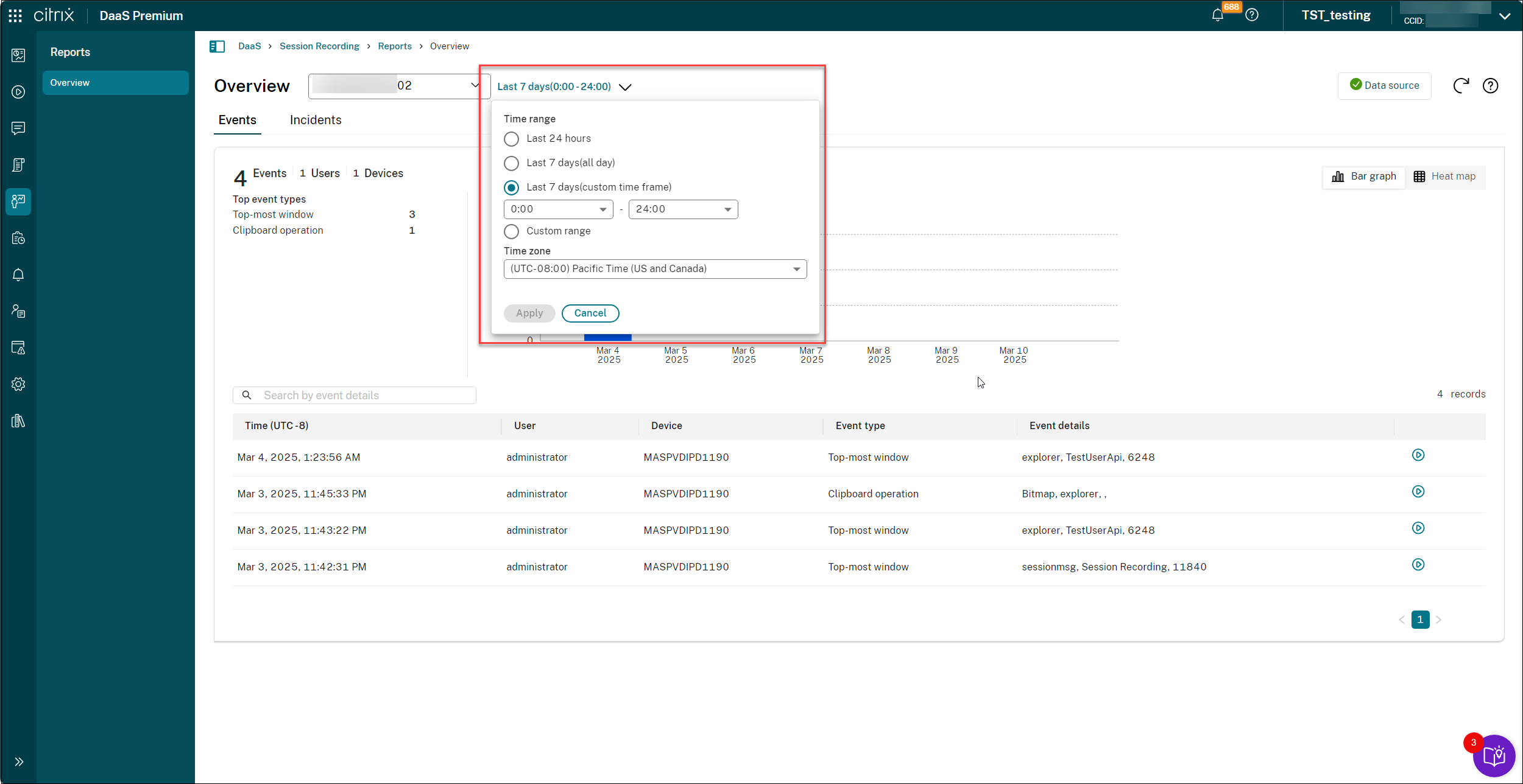 Specify the time for viewing reports