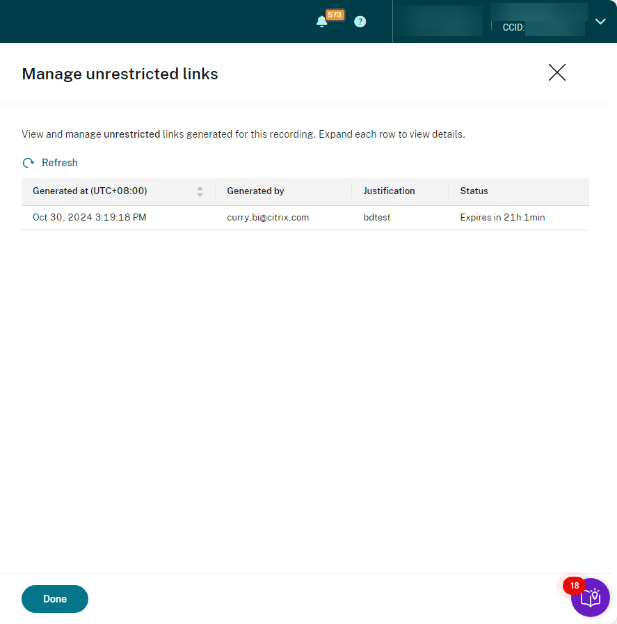 Unrestricted links for a target recording