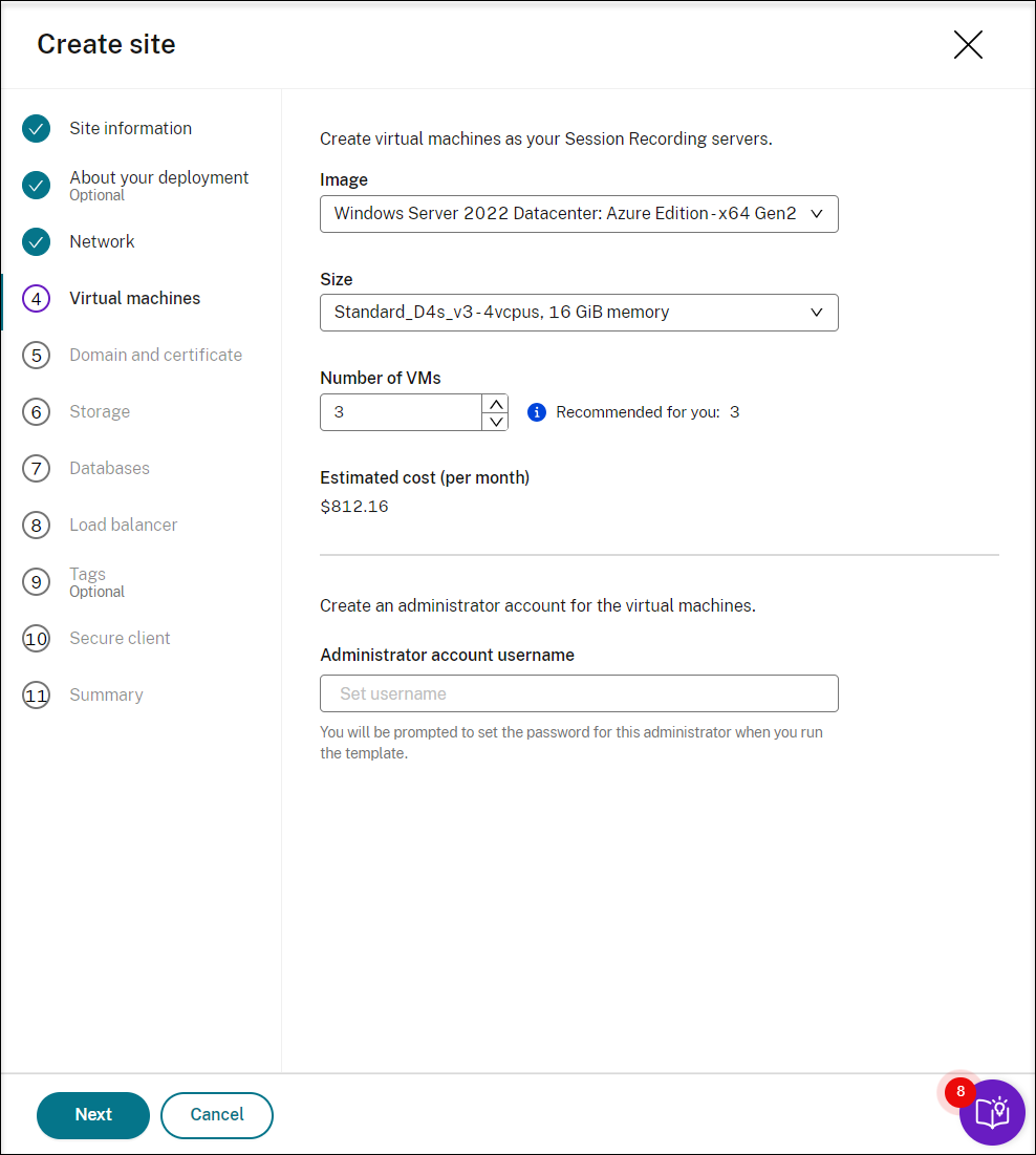 Create VMs as Session Recording servers