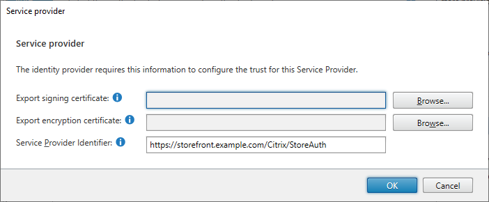Screenshot of Identity Provider window
