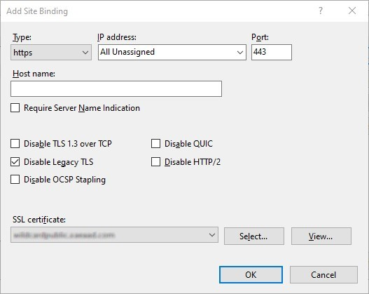 Screenshot of Add Site Binding window