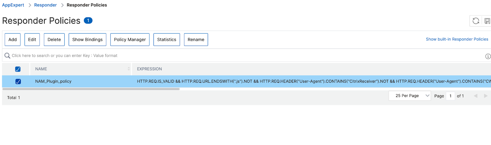 Screenshot of Responder Policies