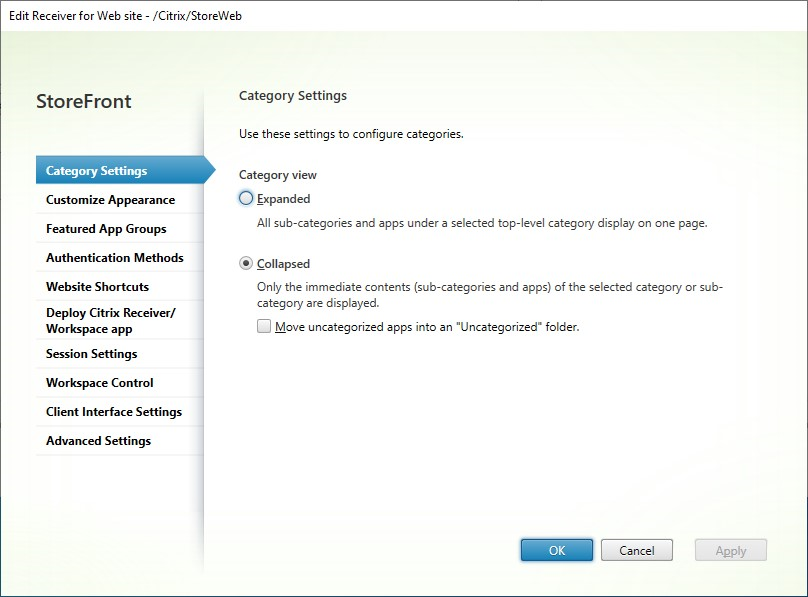 Screenshot of Category Settings screen